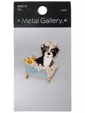 New Metal Gallery Black & White Dog Bubble Bath Enamel Pin